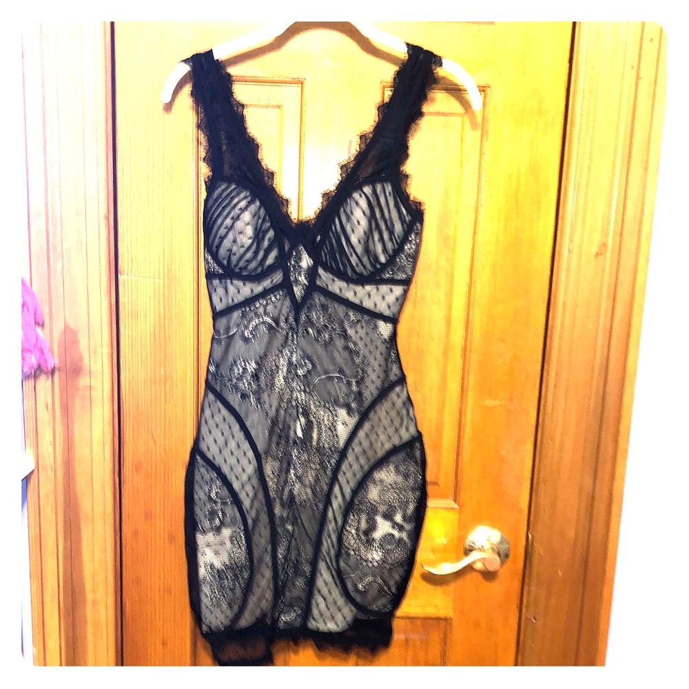 Sexy black & nude lace dress